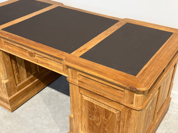 Vintage bureau, klassiek Engels bureau, teakhout, bruin leer, 690