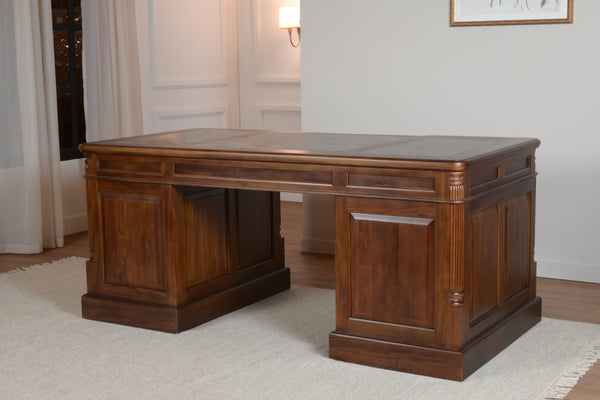 Pillar 180x90 Walnoot, klassiek Engels bureau, massief mahoniehout