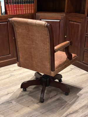 Vintage stoel, mahoniehout, lichtbruin leer, 102