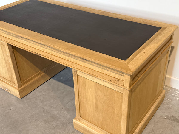 Vintage bureau, klassiek Engels bureau, eikenhout, bruin leer