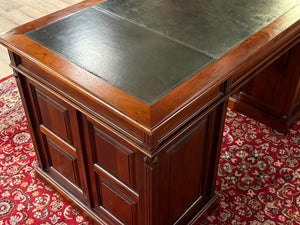 Bureau vintage, bureau anglais classique, acajou, cuir marron, 652