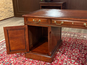 Bureau vintage, bureau anglais classique, bois de cerisier, cuir orange, 654