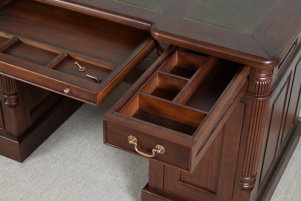 Säule 140x70 Mahagoni, klassischer englischer Schreibtisch, massives Mahagoni