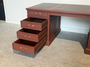 Vintage bureau, klassiek Engels bureau, mahoniehout, bruin leer, 709