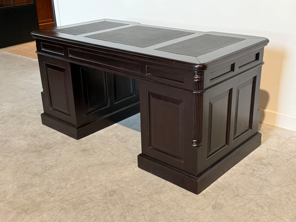 Vintage bureau, donker kers, klassiek Engels bureau, mahoniehout, zwart leer, 705