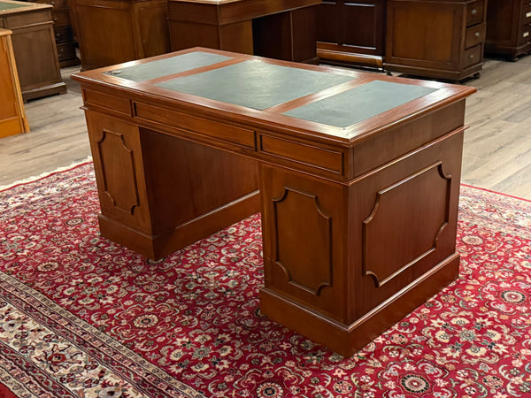 Bureau vintage, bureau anglais classique, acajou, cuir vert, 692
