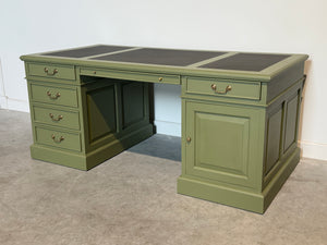 Vintage bureau, klassiek Engels bureau, mahoniehout, bruin leer, 710