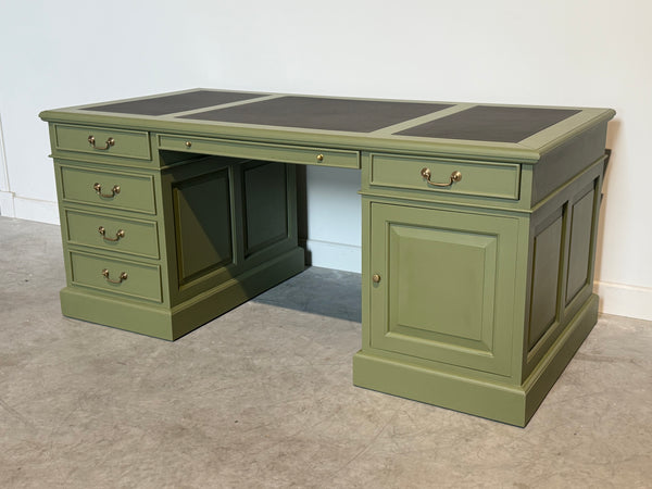 Vintage bureau, klassiek Engels bureau, mahoniehout, bruin leer, 710