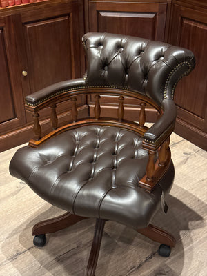 Vintage Stoel, mahoniehout, bruin leer, 103