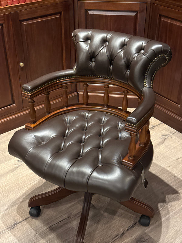 Vintage Stoel, mahoniehout, bruin leer, 103