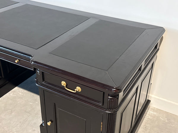 Vintage bureau, donker kers, klassiek Engels bureau, mahoniehout, zwart leer, 706