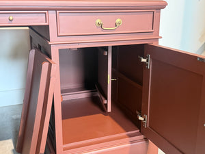 Vintage bureau, klassiek Engels bureau, mahoniehout, bruin leer, 709