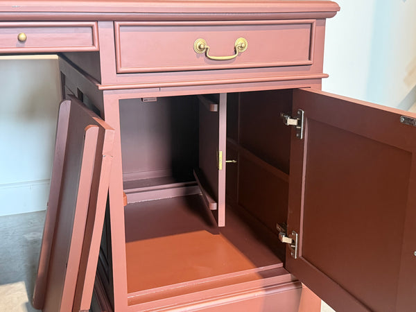 Vintage bureau, klassiek Engels bureau, mahoniehout, bruin leer, 709