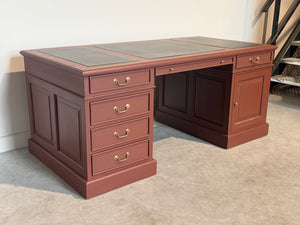 Vintage bureau, klassiek Engels bureau, mahoniehout, bruin leer, 709