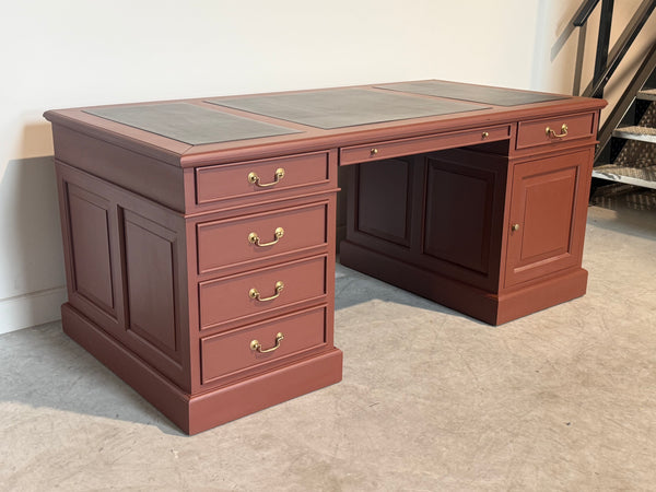 Vintage bureau, klassiek Engels bureau, mahoniehout, bruin leer, 709