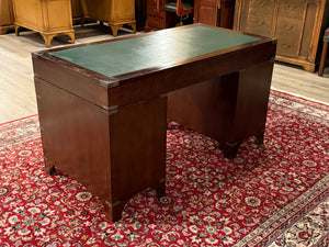 Vintage-Schreibtisch, klassischer englischer Schreibtisch, Mahagoni, grünes Leder, 576