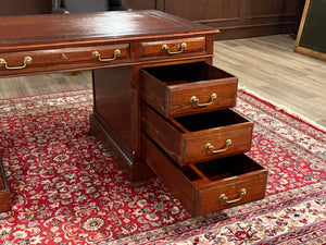 Bureau vintage, bureau anglais classique, bois de cerisier, cuir orange, 654