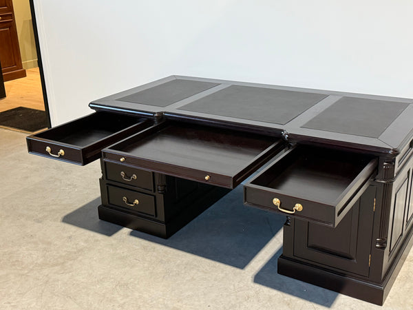Vintage bureau, donker kers, klassiek Engels bureau, mahoniehout, zwart leer, 706