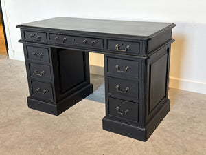 Vintage bureau, partnerdesk, klassiek Engels bureau, mahoniehout , zwart, 714