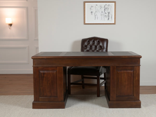 Regent 160x80 Walnoot, klassiek Engels bureau, massief mahoniehout