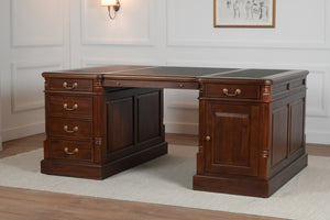 Pillar 180x120 Mahonie, partnerdesk, klassiek Engels bureau, massief mahoniehout