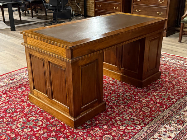 Vintage bureau, klassiek Engels bureau, mahoniehout, bruin leer, 597