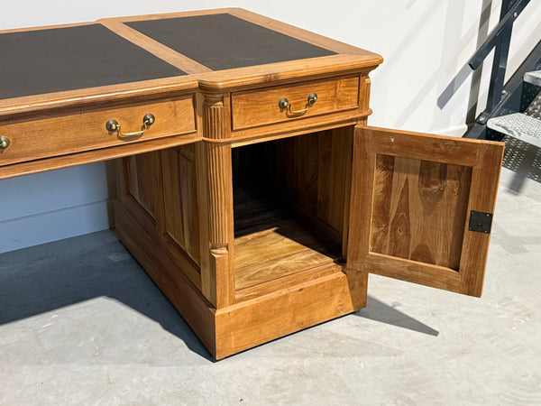 Vintage bureau, klassiek Engels bureau, teakhout, bruin leer, 690