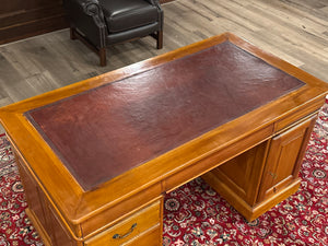 Vintage bureau, klassiek Engels bureau, mahoniehout, rood leer, 628