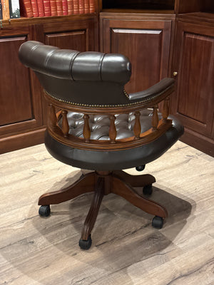 Vintage Stoel, mahoniehout, bruin leer, 103