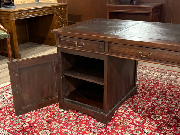 Vintage bureau, klassiek Engels bureau, teakhout, bruin leer, 589