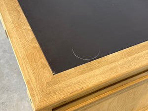 Vintage bureau, klassiek Engels bureau, eikenhout, bruin leer