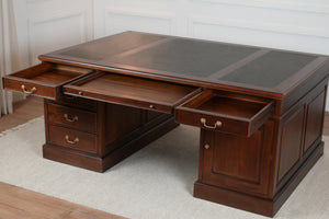 Regent 180x120 Mahonie, partnerdesk, klassiek Engels bureau, massief mahoniehout