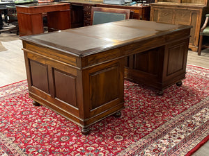 Vintage bureau, klassiek Engels bureau, mahoniehout, bruin leer, 587