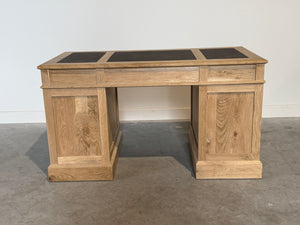 Vintage bureau, klassiek bureau, eikenhout, bruin leer, 708