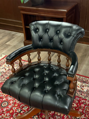 Vintage-Sessel, Chesterfield, Mahagoni, schwarzes Leder, 108