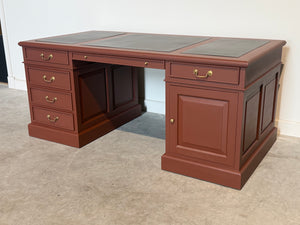 Vintage bureau, klassiek Engels bureau, mahoniehout, bruin leer, 709