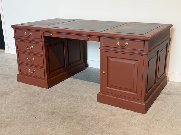 Vintage bureau, klassiek Engels bureau, mahoniehout, bruin leer, 709