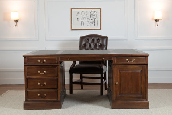 Regent 180x120 Walnoot, Partnerdesk, klassiek Engels bureau, massief mahoniehout