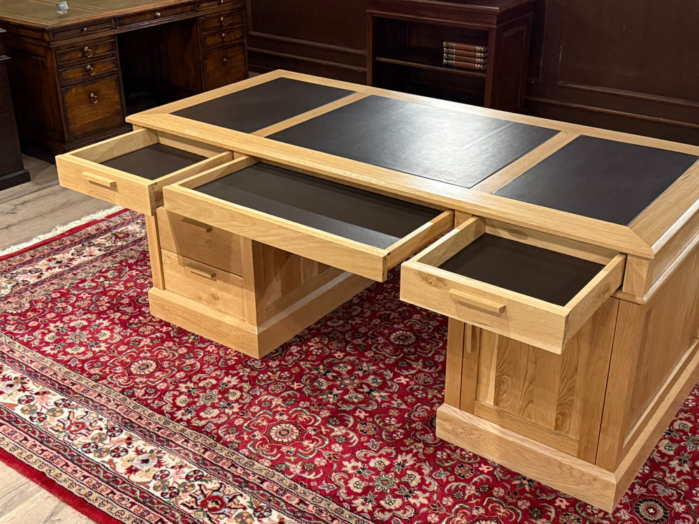Bureau vintage, bureau anglais classique, chêne, cuir marron, 693