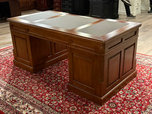 Vintage bureau, klassiek Engels bureau, mahoniehout, bruin leer, 609