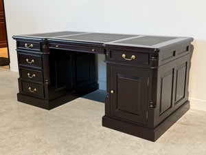 Vintage bureau, donker kers, klassiek Engels bureau, mahoniehout, zwart leer, 706