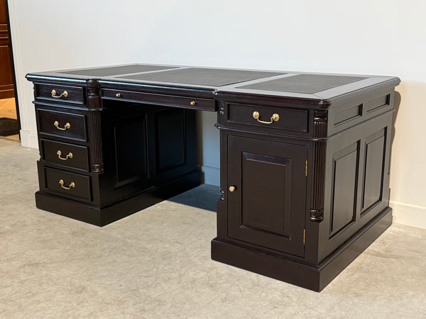 Vintage bureau, donker kers, klassiek Engels bureau, mahoniehout, zwart leer, 706