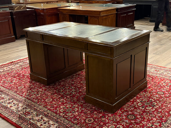 Vintage bureau, klassiek Engels bureau, eikenhout, groen leer, 600