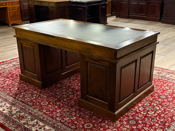 Bureau vintage, bureau anglais classique, acajou, cuir bleu marine, 646