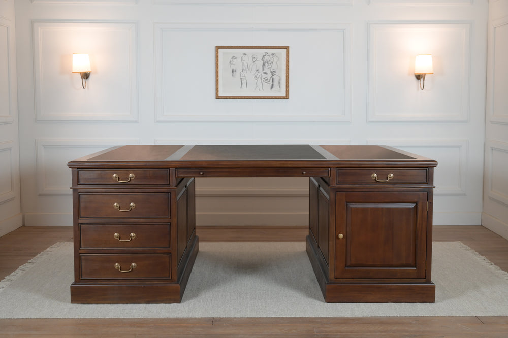 Regent 200x150 Nussbaum, Partnerschreibtisch, klassischer englischer Schreibtisch, massives Mahagoni