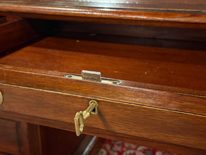 Bureau vintage, bureau anglais classique, bois de cerisier, cuir orange, 654