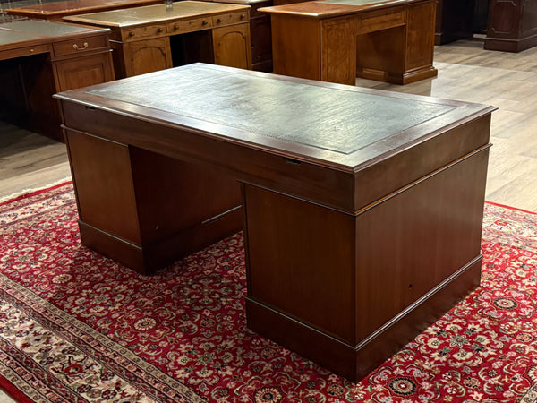 Vintage-Schreibtisch, klassischer englischer Schreibtisch, Mahagoni, grünes Leder, 642
