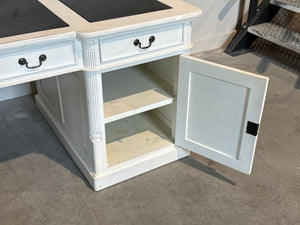 Vintage bureau, klassiek Engels bureau, mahoniehout, zwart leer, 697