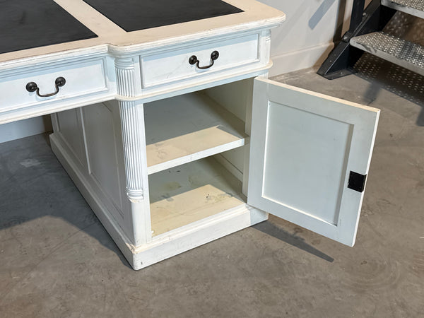 Vintage bureau, klassiek Engels bureau, mahoniehout, zwart leer, 697
