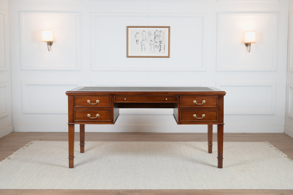 York Grande 160x80 Cedar - klassischer englischer Schreibtisch - Mahagoni - grünes Leder